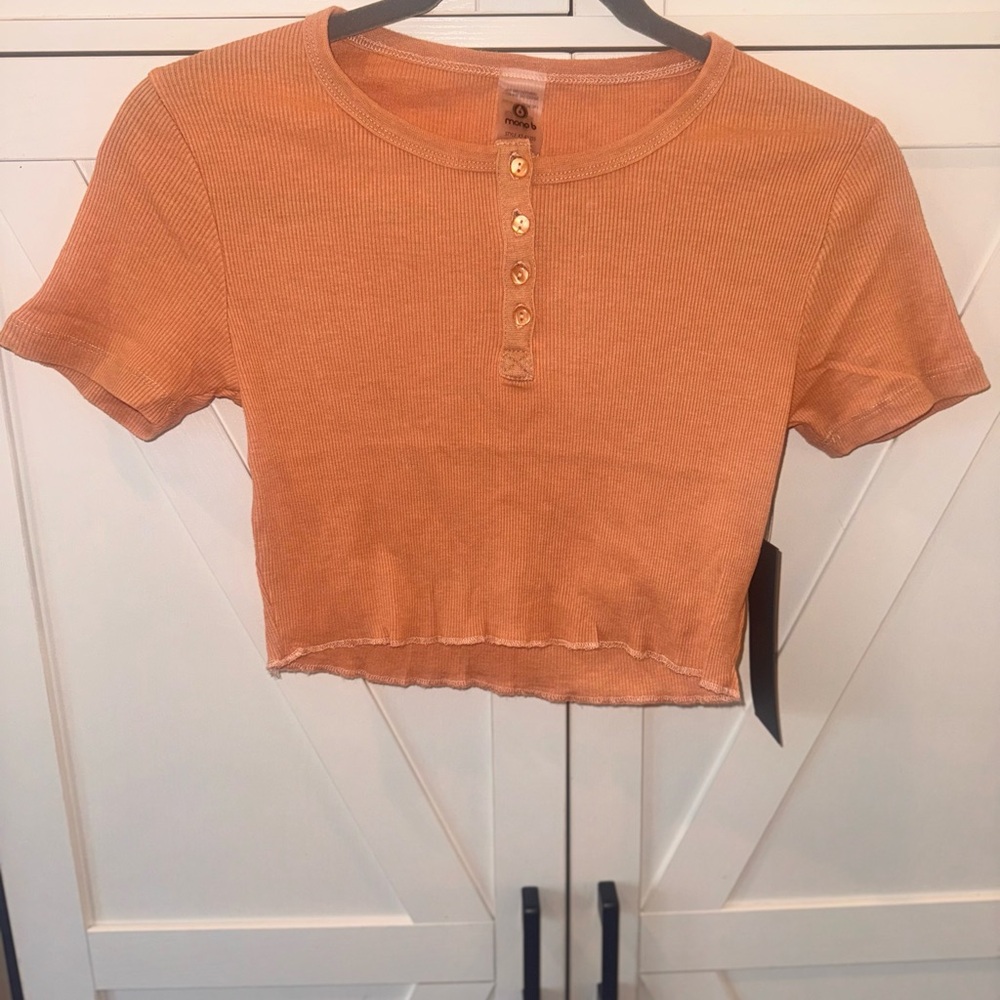 Mango Peach Button-Up Crop Top
